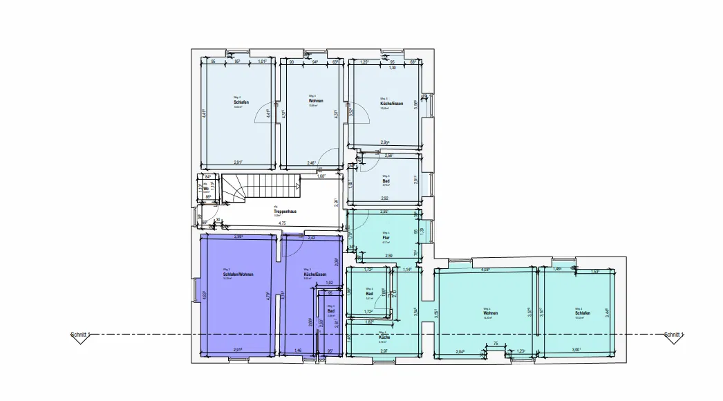 Grundriss Mehrfamilienhaus mit Wohnflächenberechnung